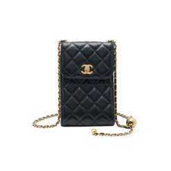 Chanel Quilted Phone Holder Bag Black For Women 19cm/7.4in