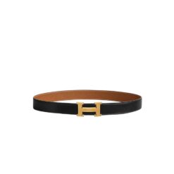 Hermes H Guillochee Belt 32mm Buckle And Reversible Leather Strap Noir/Gold H064540CC06