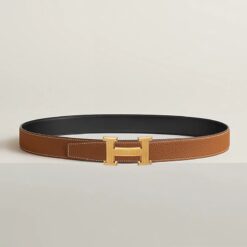 Alternative view of Hermes H Guillochee Belt 32mm Buckle And Reversible Leather Strap Noir/Gold H064540CC06