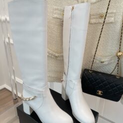 Chanel Women’s High Boots With Chain White For Women 3.7in/ 9.5cm