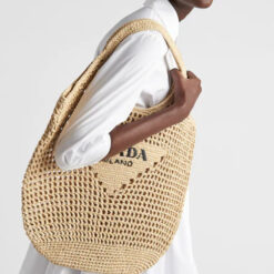 Alternative view of [True-to-ORIGINAL] Prada Raffia Tote Bag Beige For Women 1BG424_2A2T_F0018_V_OOO – 20.1 Inches / 51 Cm
