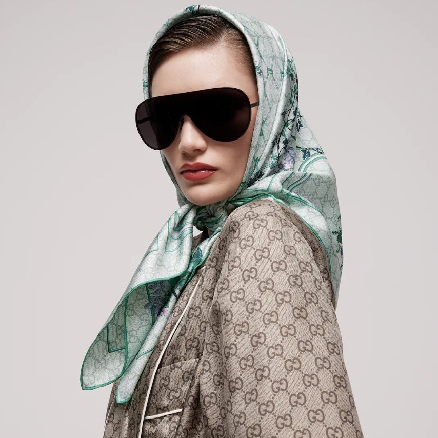Gucci Printed GG Twill Carre Scarf Green For Women 777066 3G001 3967 - Image 2