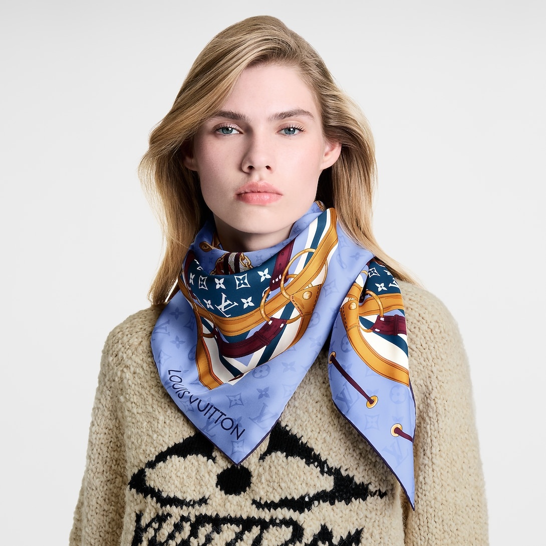 Louis Vuitton Flower And Straps Square 90 Scarf Blue Denim For Women M94977 - Image 2