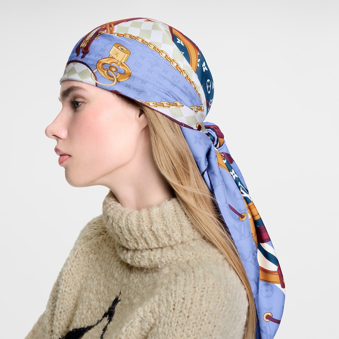 Louis Vuitton Flower And Straps Square 90 Scarf Blue Denim For Women M94977 - Image 3
