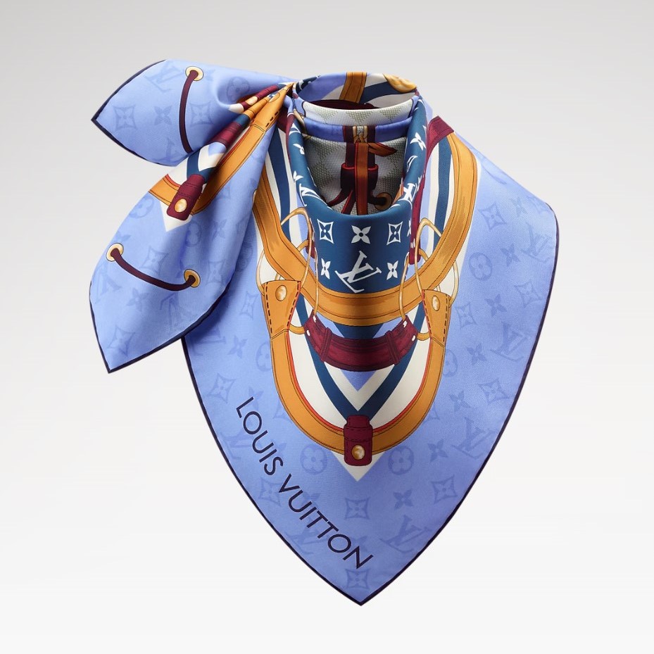 Louis Vuitton Flower And Straps Square 90 Scarf Blue Denim For Women M94977 - Image 5