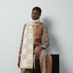 Alternative view of Gucci GG Jacquard Scarf Ivory And Beige 70.8in/180cm ‎774419 3GAMQ 9778