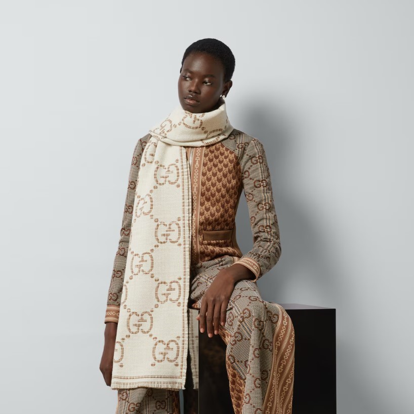 Gucci GG Jacquard Scarf Ivory And Beige 70.8in/180cm 774419 3GAMQ 9778 - Image 2