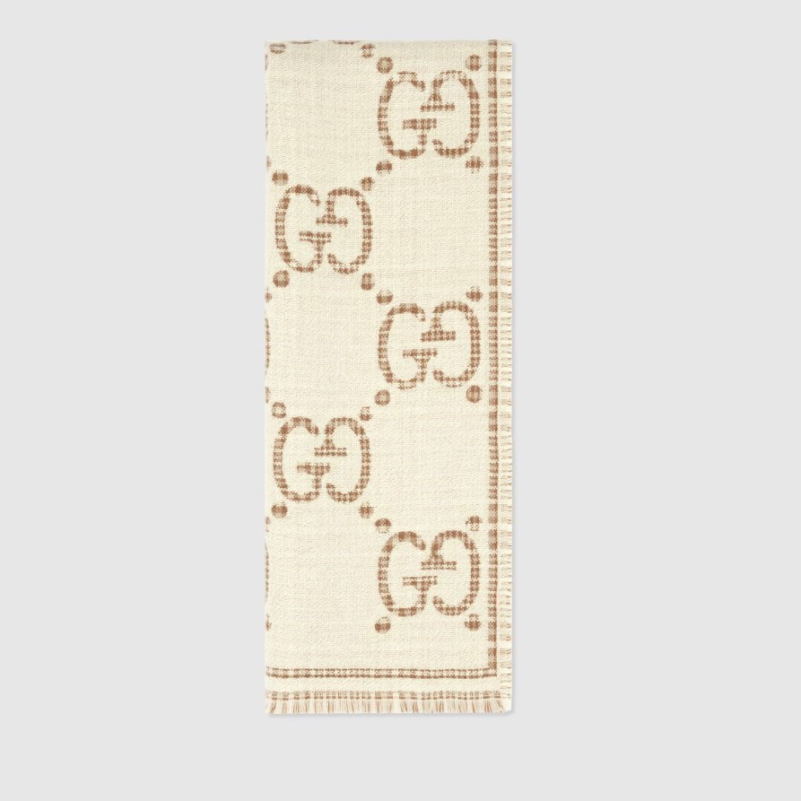 Gucci GG Jacquard Scarf Ivory And Beige 70.8in/180cm 774419 3GAMQ 9778 - Image 3